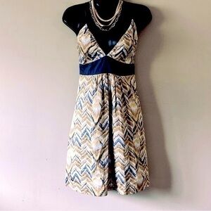 Vintage BCBGeneration Sweetheart Mini Dress M Blue Gold Chevron Spaghetti Straps